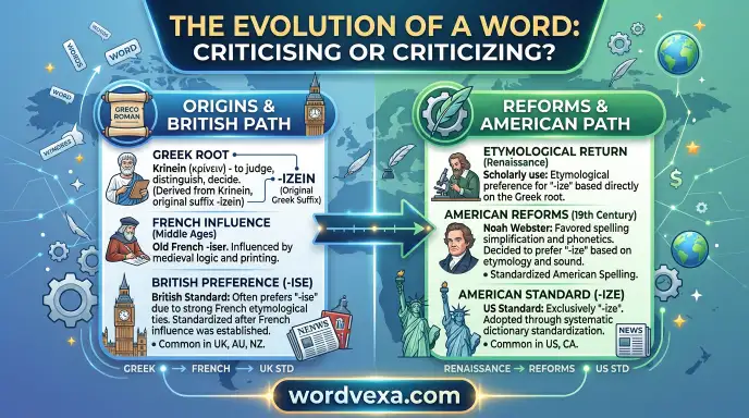 The Origin of Criticising or Criticizing